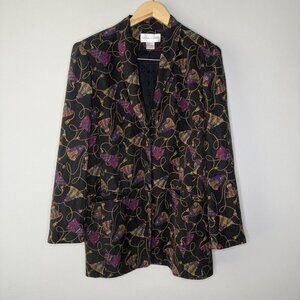 Casual Corner Vintage 100% Silk women’s 80’s Tassel blazer Black Gold Purple 12